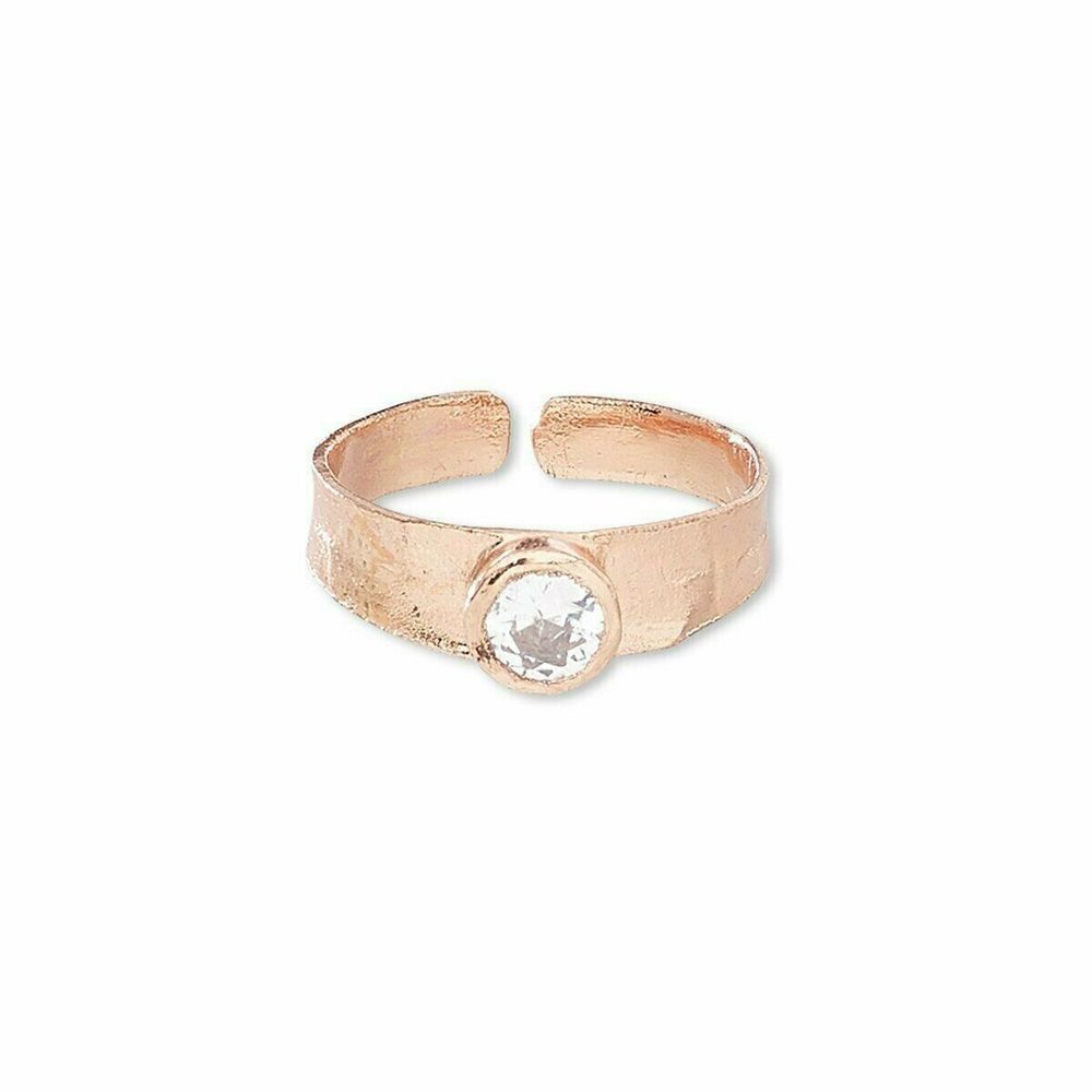 Hand Crafted Pure Solid Copper India Round CZ Adjustable Ring